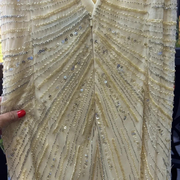 Mac Duggal Yellow Beaded Sequin Gown – Deep V Wrap Slit Formal Prom Dress NWOT - Picture 11 of 16